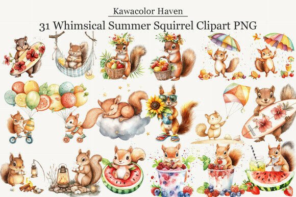 Download Whimsical Summer Squirrel Clipart PNG - Clipart Collection