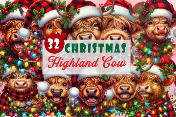 Download Cute Christmas Highland Cow Clipart - Clipart Collection