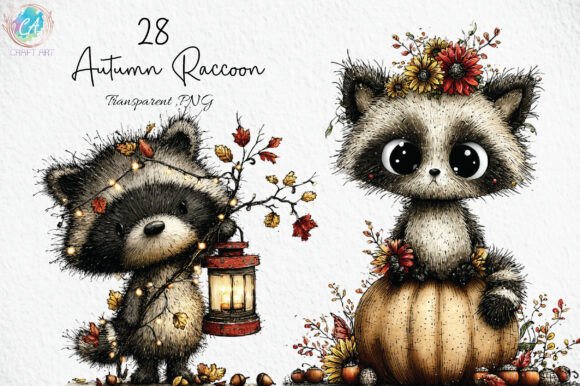 Download Whimsical Autumn Raccoon Clipart - Clipart Collection