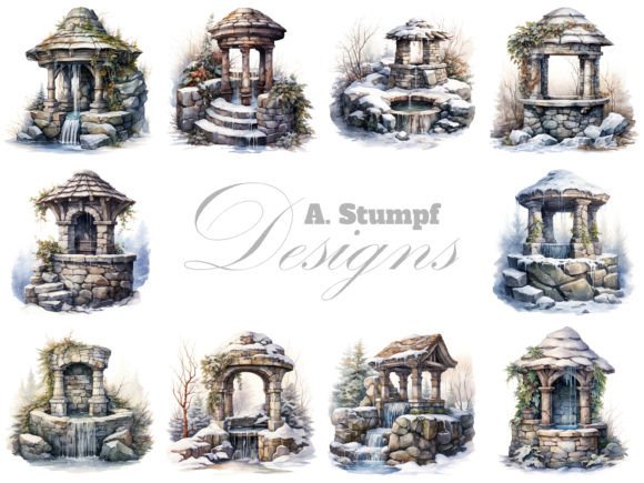 Download Stone Well in Winter Digital Clipart Set - Clipart Collection