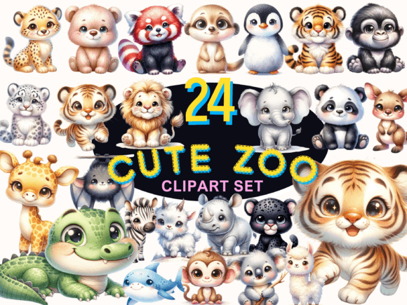Download Cute Animals Zoo Watercolor Clipart Set - Clipart Collection