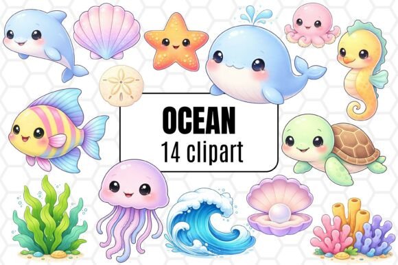 Download Cute Ocean Animals Clipart Set - Ocean Collection