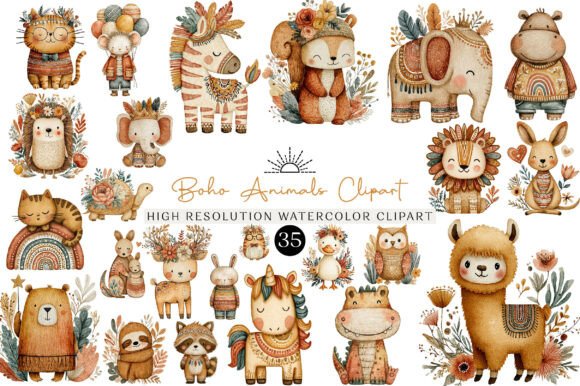 Download Watercolor Boho Animals Clipart - Clipart Collection