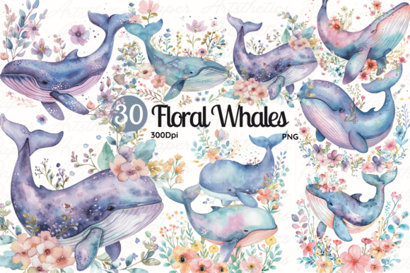 Download Whale with Flowers, Floral Whale Clipart - Clipart Collection
