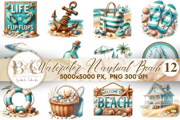 Download Watercolor Nautical Beach Clipart - Clipart Collection
