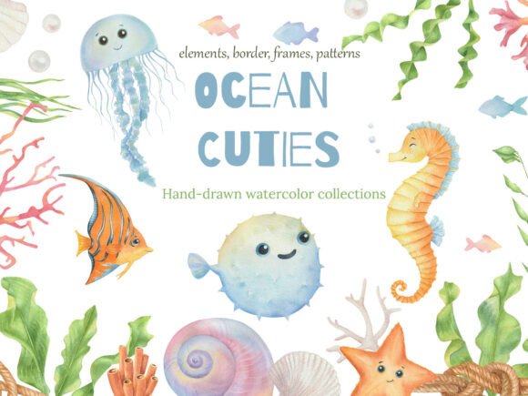 Download Watercolor Ocean Cuties Collection - Ocean Collection