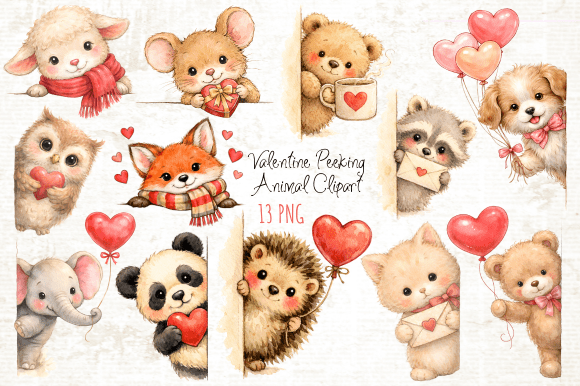 Download Valentine Peeking Animal Clipart PNG - Clipart Collection