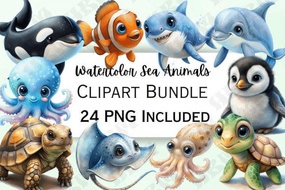 Download Cute Watercolor Sea Animals Clipart - Clipart Collection