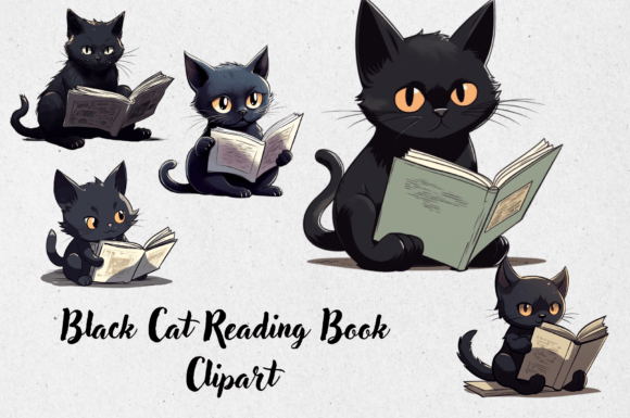 Download Black Cat Reading Book Clipart. - Clipart Collection