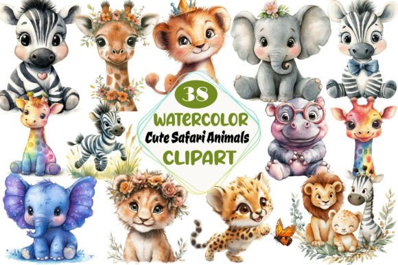 Download Watercolor Cute Safari Animals Clipart - Clipart Collection