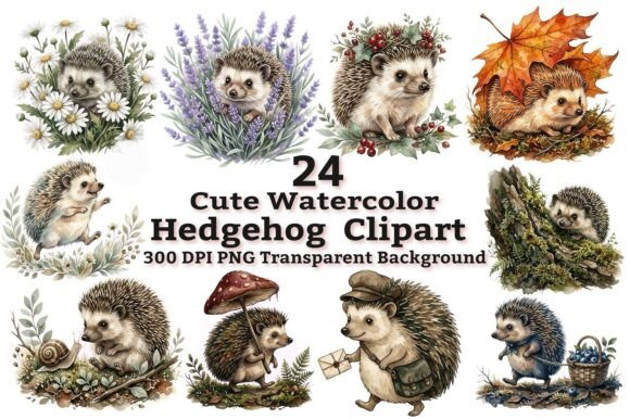 Download Cute Watercolor Hedgehog Clipart Bundle - Clipart Collection