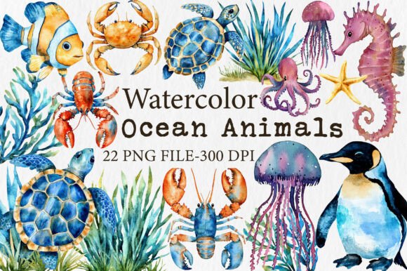 Download Watercolor Ocean Animals Clipart - Ocean Collection