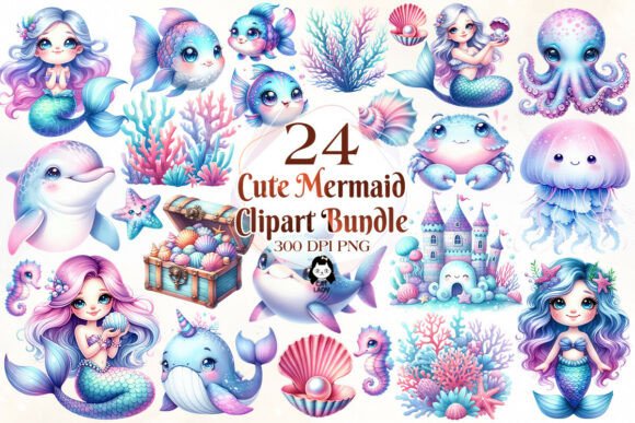 Download Cute Mermaid Sublimation Clipart Bundle - Clipart Collection