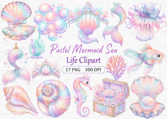 Download Pastel Mermaid Sea Life Clipart - Clipart Collection