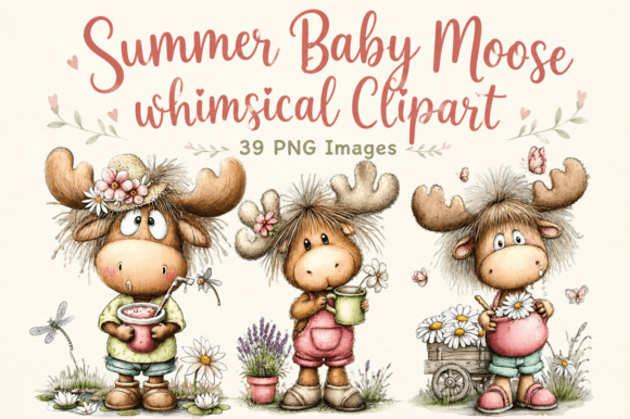 Download Summer Baby Moose Whimsical Clipart - Clipart Collection