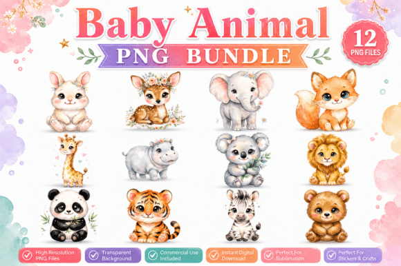 Download Cute Baby Animal PNG Watercolor Clipart - Clipart Collection