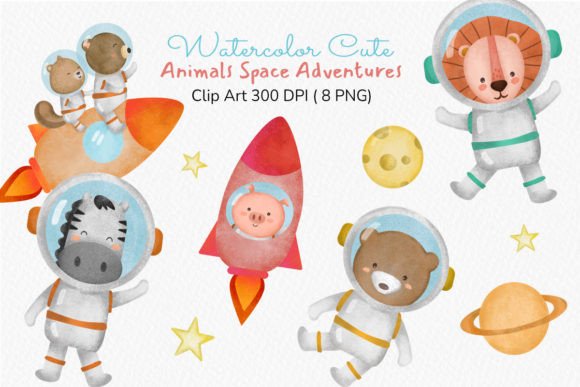 Download Watercolor Woodland Animal Astronaut Set - Woodland animal Collection