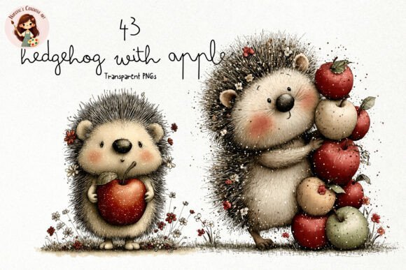 Download Cute Hedgehog with Apples PNG Clipart - Clipart Collection