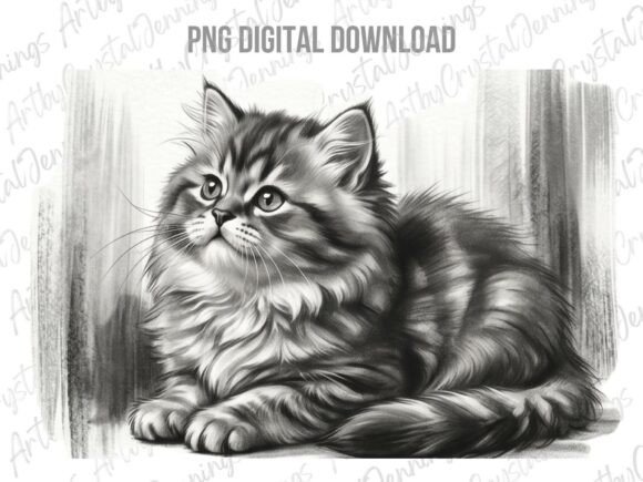 Download Fluffy Tabby Cat Sketch Clipart PNG - Clipart Collection