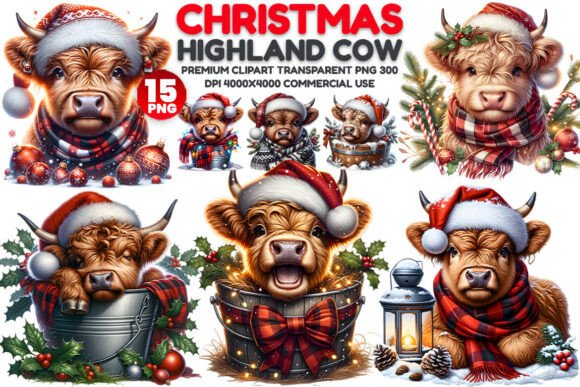 Download Christmas Highland Cow Clipart Bundle - Clipart Collection