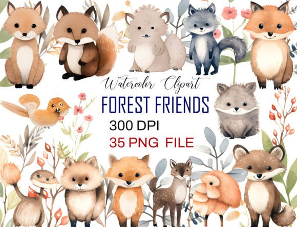 Download Watercolor Forest Friends Clipart Bundle - Clipart Collection