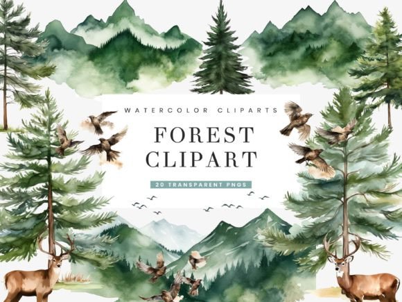 Download Watercolor Forest Clipart Bundle - Clipart Collection