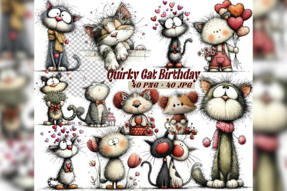 Download Whimsical Cat Birthday Clipart Set - Clipart Collection