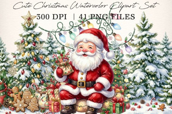Download Cute Christmas Watercolor Clipart Set - Clipart Collection