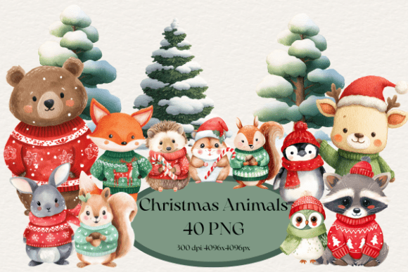 Download Christmas Animals Clipart Bundle PNG - Clipart Collection