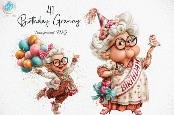 Download Birthday Quirky Granny Clipart PNG - Clipart Collection