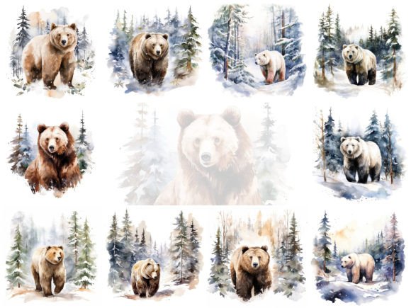 Download Bear in Winter Watercolor Clipart Bundle - Clipart Collection