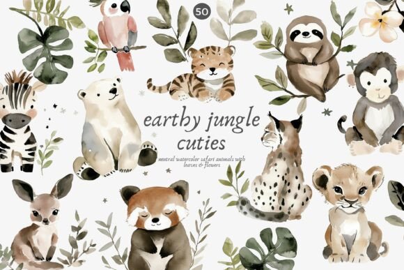 Download Earthy Jungle Watercolor Clipart Set - Clipart Collection