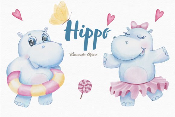Download Cute Hippo Watercolor Clipart Ballet Png - Clipart Collection