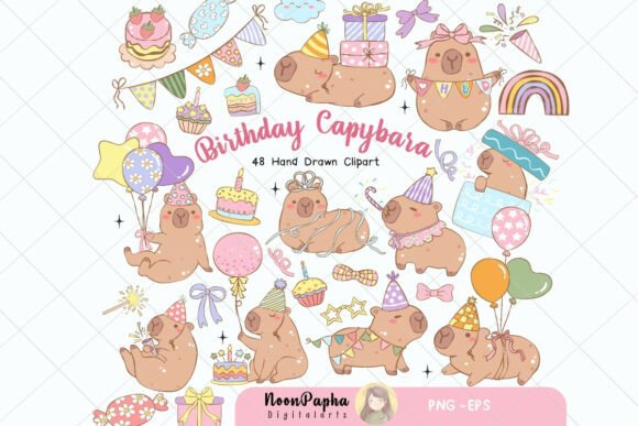Download Whimsical Birthday Capybara Clipart Set - Clipart Collection