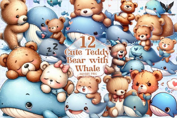 Download Cute Teddy Bear with Whale Clipart PNG - Clipart Collection