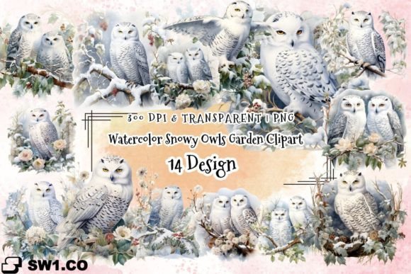 Download Watercolor Snowy Owls Garden Clipart - Clipart Collection
