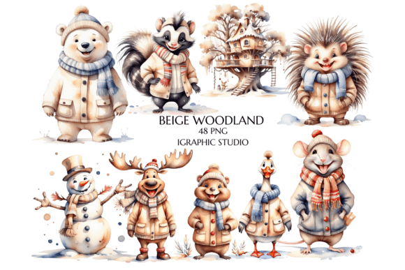 Download Beige Winter Animals Clipart Bundle - Clipart Collection