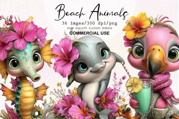 Download Whimsical Summer Beach Animals Clipart - Clipart Collection
