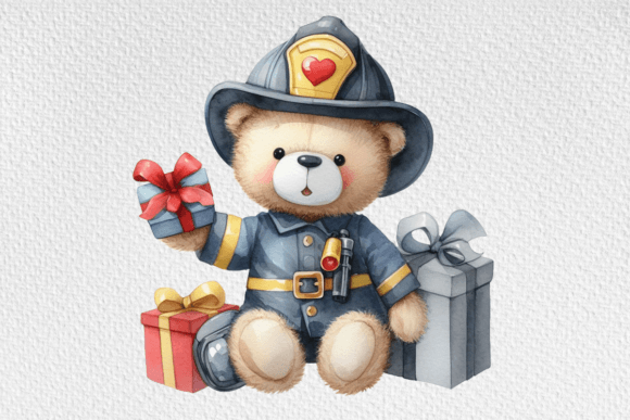 Download Firefighter Teddy Watercolor Clipart - Clipart Collection