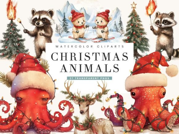 Download Watercolor Christmas Animals Clipart - Clipart Collection