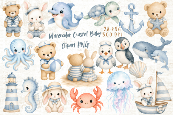 Download Watercolor Coastal Baby Clipart PNG - Clipart Collection
