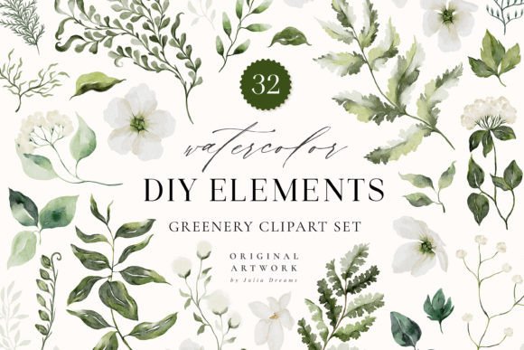 Download Watercolor Greenery Digital Clipart Set - Clipart Collection