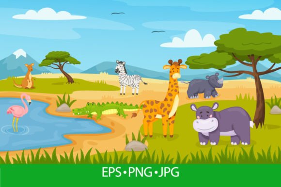 Download Cartoon Wild Animals in Savannah, Africa - Africa Collection