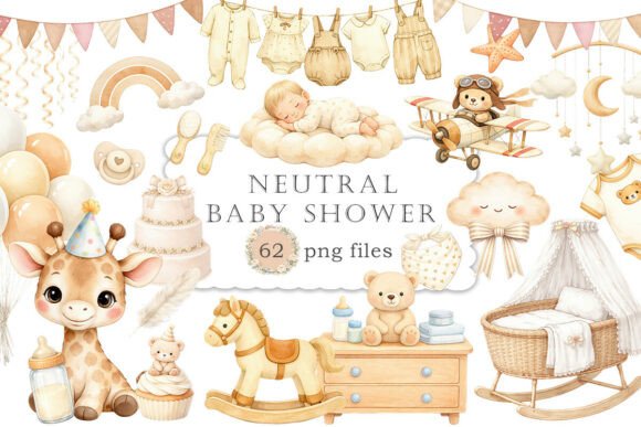 Download Neutral Baby Shower Clipart Watercolor - Clipart Collection