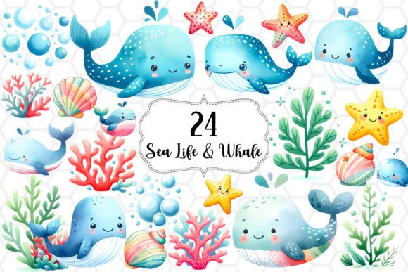 Download Nautical Whale Watercolor Clipart Bundle - Clipart Collection