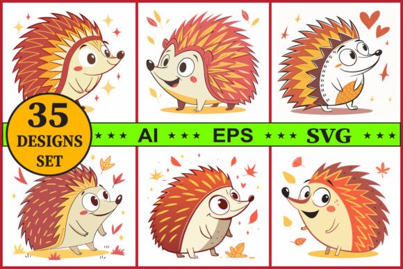 Download Hedgehog Cartoon Vector Clipart Set - Clipart Collection