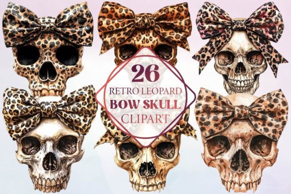 Download Retro Leopard Bow Skull Clipart - Clipart Collection