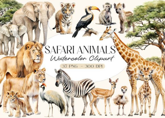 Download Watercolor Safari Animals Clipart - Clipart Collection