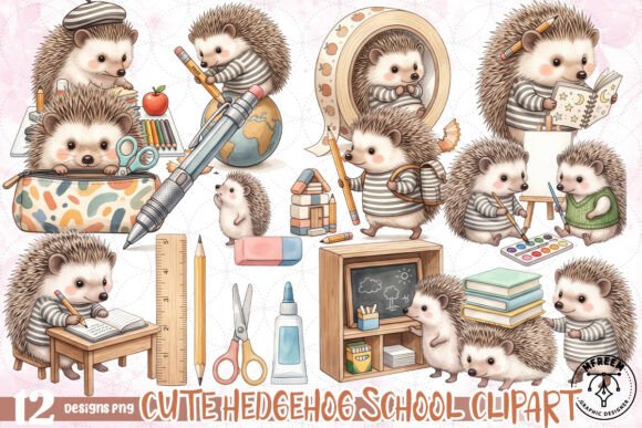 Download Cute Hedgehog School Clipart PNG - Clipart Collection