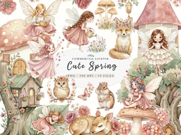 Download Cute Spring Fairy &amp; Woodland Animals Png - Woodland animal Collection